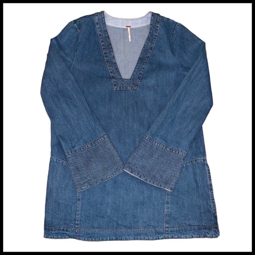 Free People Dreaming of Denim Tunic. Size L. - Picture 6 of 8